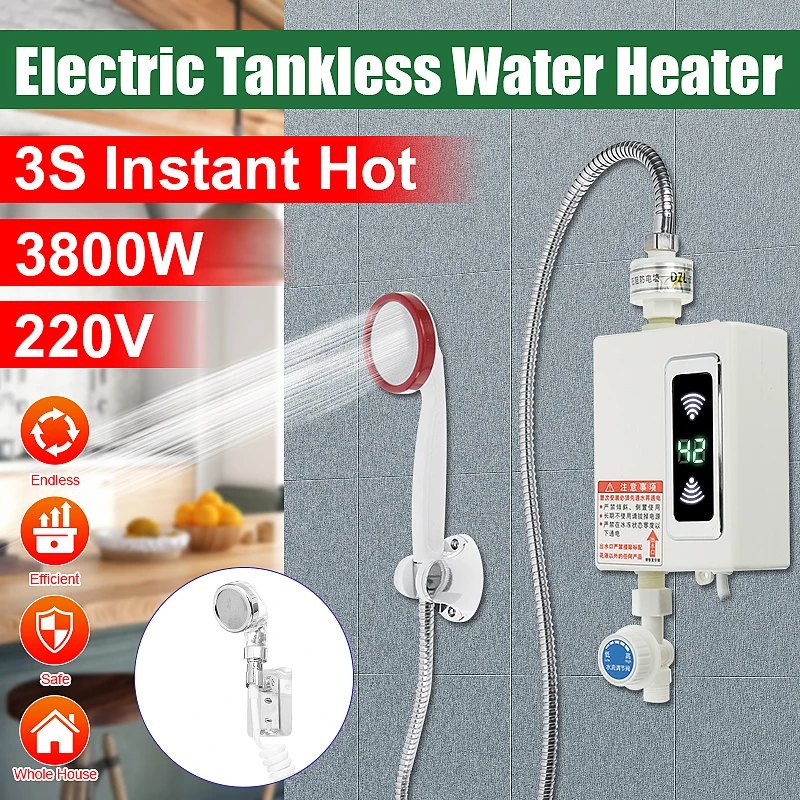 3800W Electric Water Heater with Shower Head Instant Tankless Hot Water Heater Temperature Display Hot Shower Universal
3800W Electric Water Heater with Shower Head Instant Tankless Hot Water Heater Temperature Display Hot Shower Universal