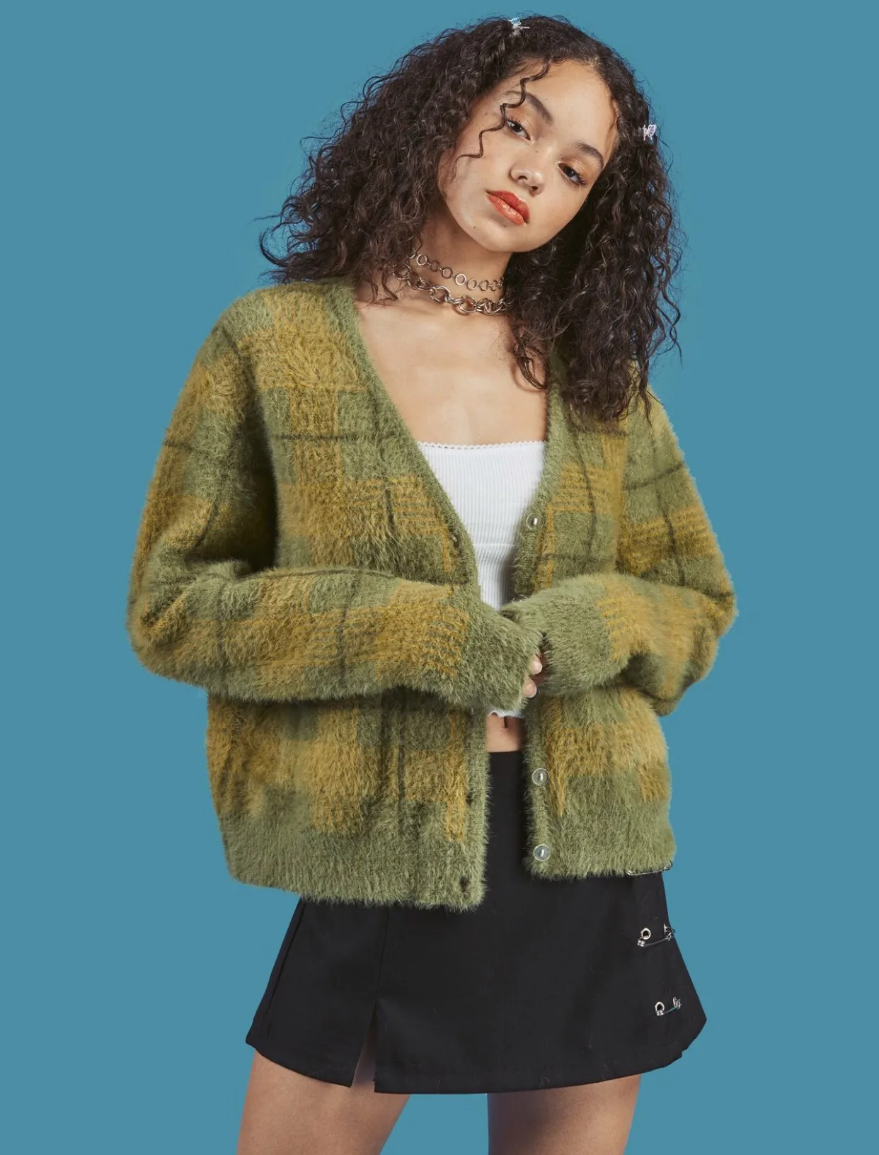 Harajuku Lazy Oaf Vintage Synthetic Mink Cashmere Sweater Women V-Neck Single-breasted Ladies Fluffy Plaid Knitted Cardigan
Harajuku Lazy Oaf Vintage Synthetic Mink Cashmere Sweater Women V-Neck Single-breasted Ladies Fluffy Plaid Knitted Cardigan