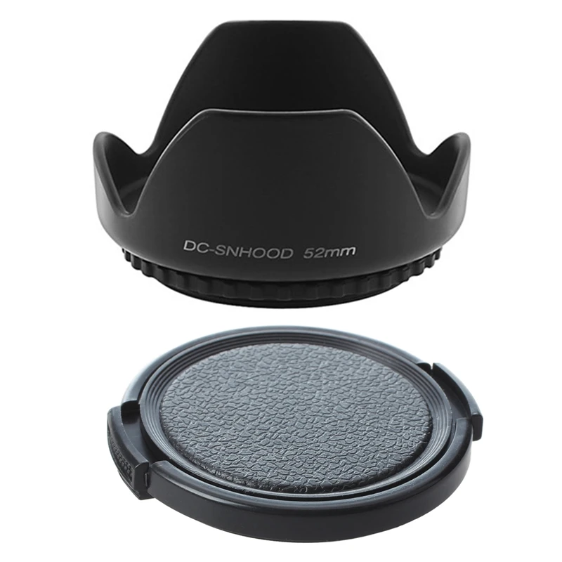 

2 Pcs 52Mm Hard Tulip Lens Hood 1 Pcs For NIKON AF-S DX NIKKOR 18-55Mm & 1 Pcs Textured Black Plastic 52Mm Lens Cover