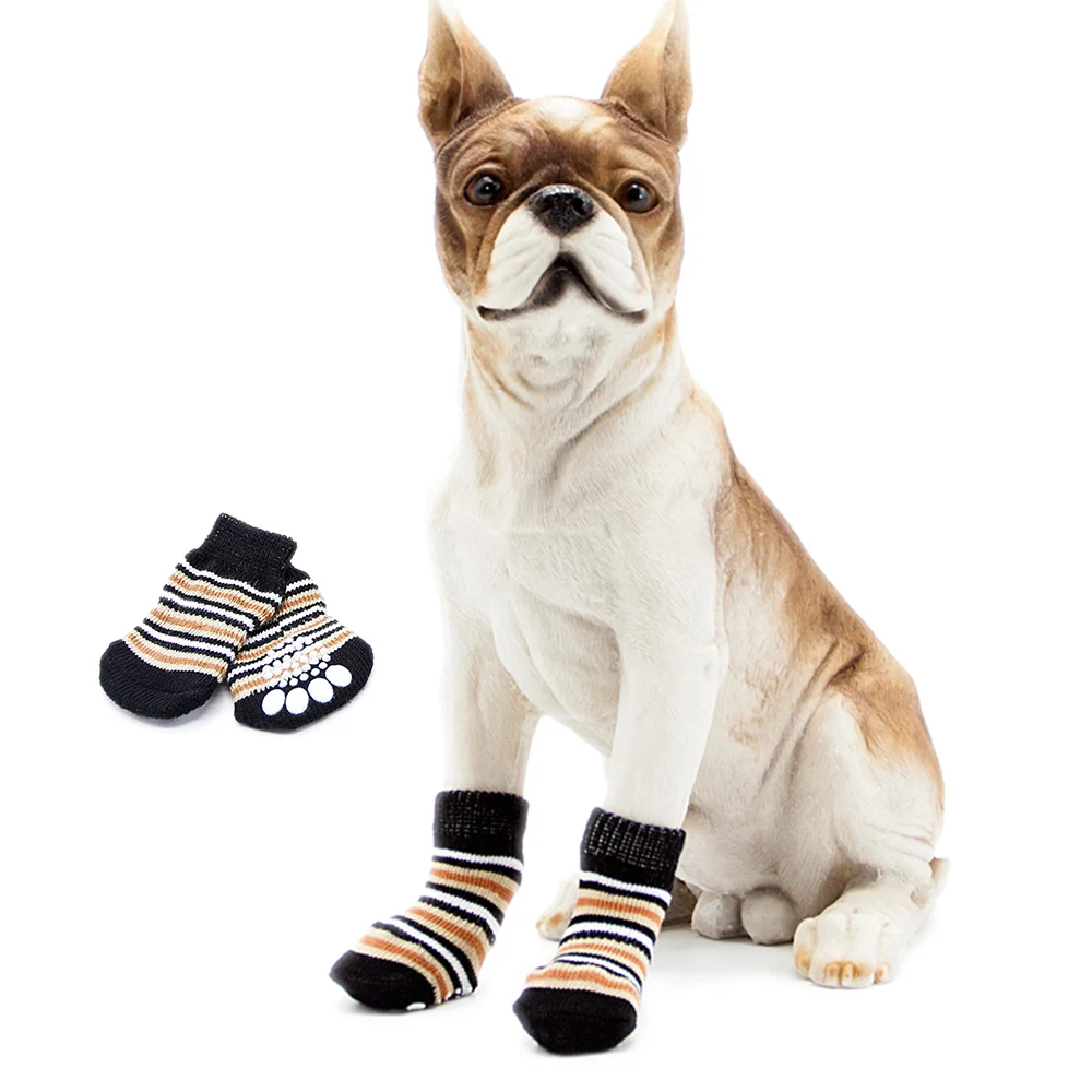 4 шт. хлопковые носки для собак Нескользящие вязаные щенков легко моющиеся обувь