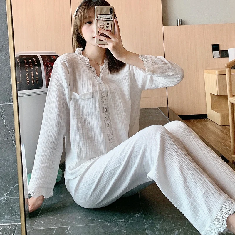 Women's Pajama 2021 Spring Double-Layer Cotton Gauze Long-Sleeve Pants Pyjamas Thin Two-Piece Set
Women's Pajama 2021 Spring Double-Layer Cotton Gauze Long-Sleeve Pants Pyjamas Thin Two-Piece Set