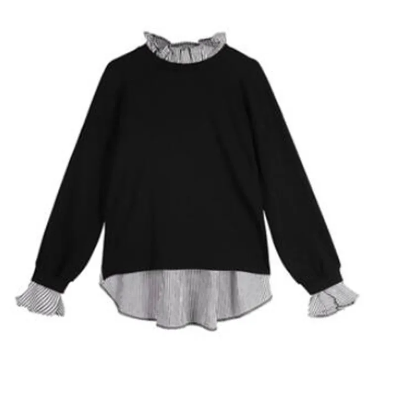 2021 Spring and Autumn New Striped Stitching Loose Lsize Trumpet Sleeve Sweater Female Student Fashion Casual Pullover Top
2021 Spring and Autumn New Striped Stitching Loose Lsize Trumpet Sleeve Sweater Female Student Fashion Casual Pullover Top