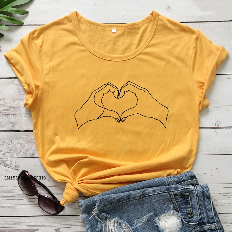 Парная футболка с надписью Love Heart Hands Match Милая женская премиум класса