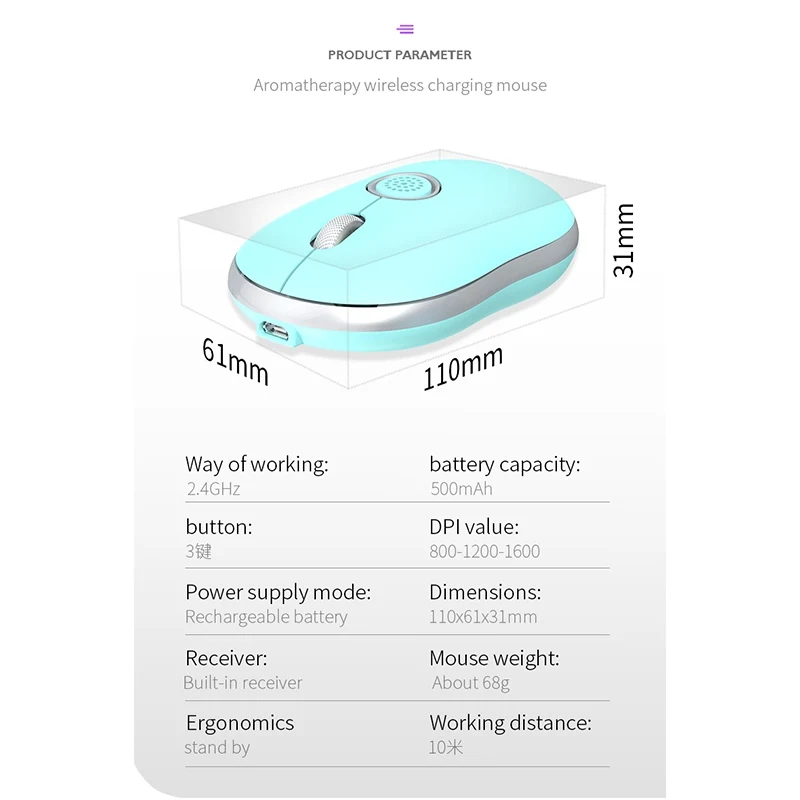 Wireless Rechargeable Aromatherapy Mouse USB Charging Wireless Bluetooth Mouse For Laptop PC Business Fashion Mouse 
Wireless Rechargeable Aromatherapy Mouse USB Charging Wireless Bluetooth Mouse For Laptop PC Business Fashion Mouse