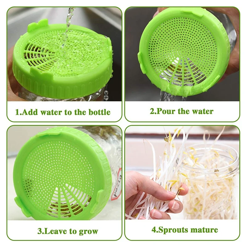 8 Pieces Sprouting Lids Plastic and Strainer Lid with 2 Sprouting Stands for 86 mm Wide Mouth Mason Canning Jars
8 Pieces Sprouting Lids Plastic and Strainer Lid with 2 Sprouting Stands for 86 mm Wide Mouth Mason Canning Jars
