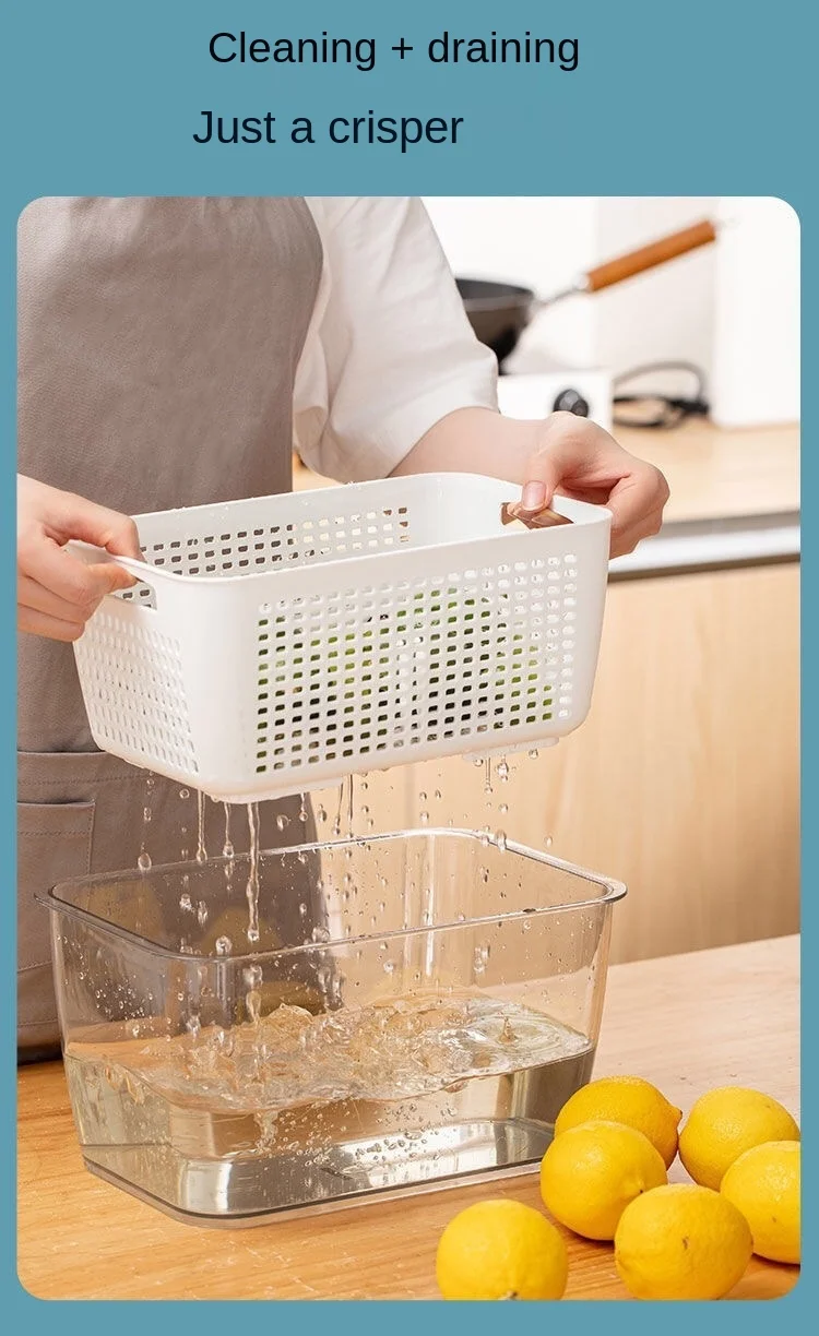 Refrigerator Fresh-keeping Box Double Transparent Partition Sealed Dishwashing Fruit and Vegetable Fresh-keeping Basket with Lid
Refrigerator Fresh-keeping Box Double Transparent Partition Sealed Dishwashing Fruit and Vegetable Fresh-keeping Basket with Lid