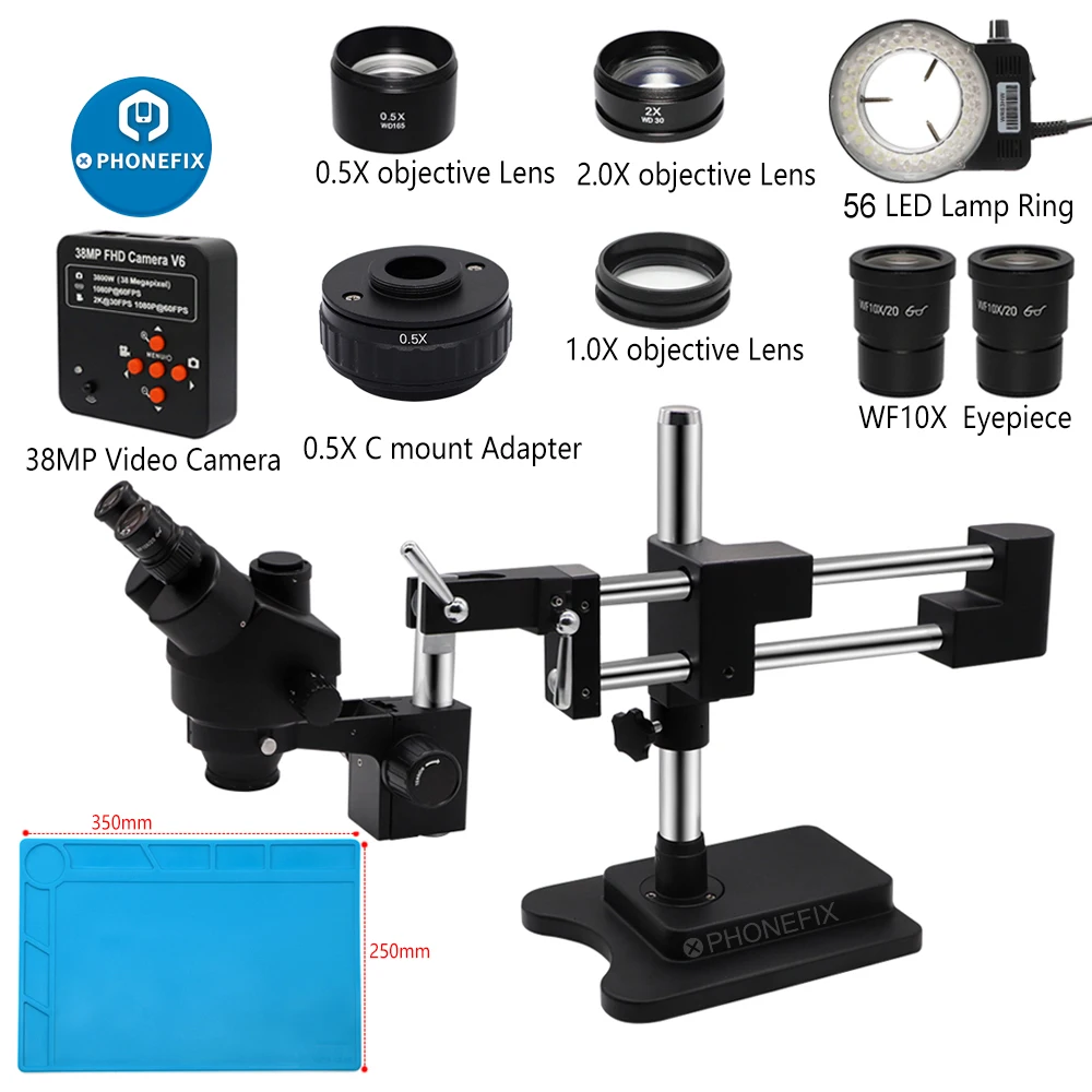 Double Boom Holder Stand Lab Industrial Zoom Stereo Trinocular Microscope with 38mp VGA Camera 56 LED 0.5X C mount Lens Adapter
Double Boom Holder Stand Lab Industrial Zoom Stereo Trinocular Microscope with 38mp VGA Camera 56 LED 0.5X C mount Lens Adapter