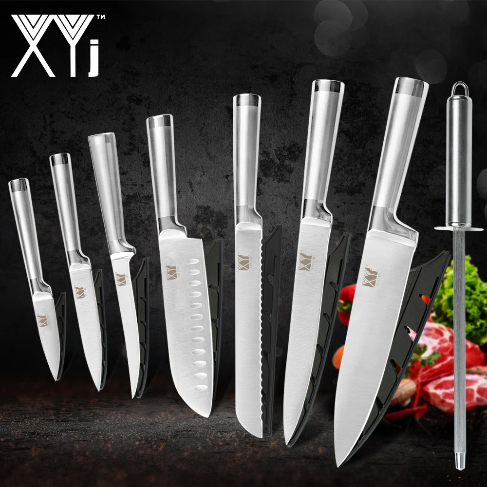 XYj 9pcs Kitchen Stainless Steel Knives Set Sharpener Bar 8 inch Knife Stand Chef Slicing Bread Santoku Utility Paring Knives
XYj 9pcs Kitchen Stainless Steel Knives Set Sharpener Bar 8 inch Knife Stand Chef Slicing Bread Santoku Utility Paring Knives