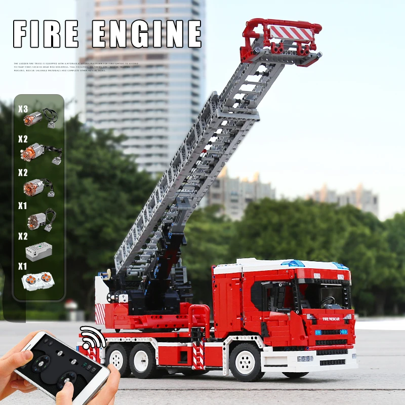 Моторизованная пожарная лестница MOULD KING 17022 с приложением модель грузовика в