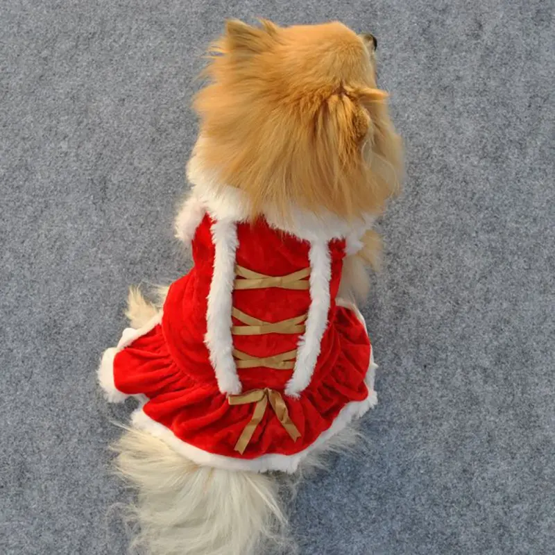 Pet Clothing Soft Velvet Red Christmas Dress With Gold Ribbon For Puppy New Autumn Winter Warm Dog Dress Christmas Gift 
Pet Clothing Soft Velvet Red Christmas Dress With Gold Ribbon For Puppy New Autumn Winter Warm Dog Dress Christmas Gift