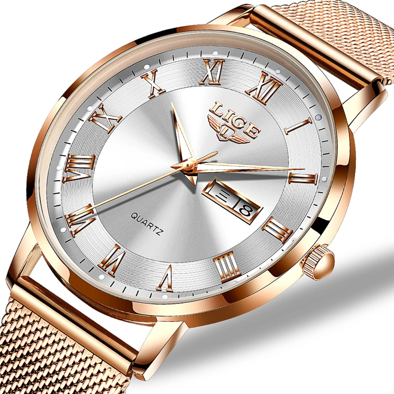 

2021 LIGE New Creative Women Watches Luxury Quartz Clock Ladies Watches Relogio Feminino Mesh Band Wristwatches Reloj Mujer+Box