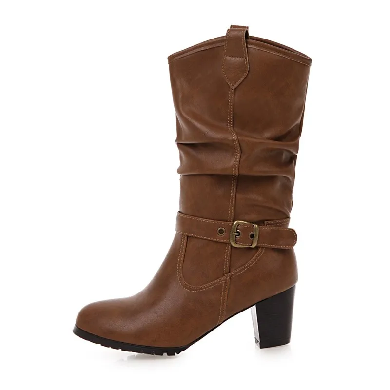 Fashion Mid Calf Boots Woman Female Shoes Vintage Belt Buckle High Heels Winter Western Pleated Boots Women Brown Large Size 43
Fashion Mid Calf Boots Woman Female Shoes Vintage Belt Buckle High Heels Winter Western Pleated Boots Women Brown Large Size 43