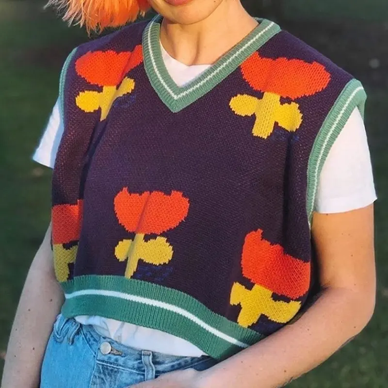 Floral Print Cute Knitted Vest Women Preppy Style Trending Clothes Patchwork Striped Sweater Vest Female Knitwear
Floral Print Cute Knitted Vest Women Preppy Style Trending Clothes Patchwork Striped Sweater Vest Female Knitwear