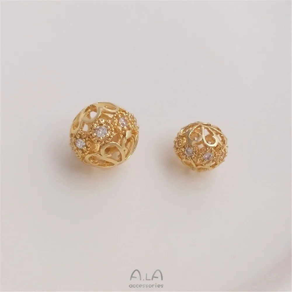 

14K plated gold filled inlaid zircon flower ball Spacer Bead manual DIY flower ball loose bead bracelet headpiece with beads