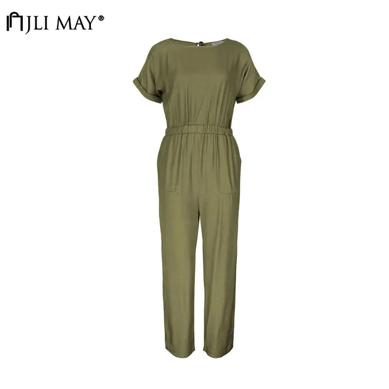 JLI MAY Summer Solid Women Jumpsuit Casual O Neck Short Sleeve Back Lace-up Jumpsuits Loose Straight Overalls Office Lady
JLI MAY Summer Solid Women Jumpsuit Casual O Neck Short Sleeve Back Lace-up Jumpsuits Loose Straight Overalls Office Lady