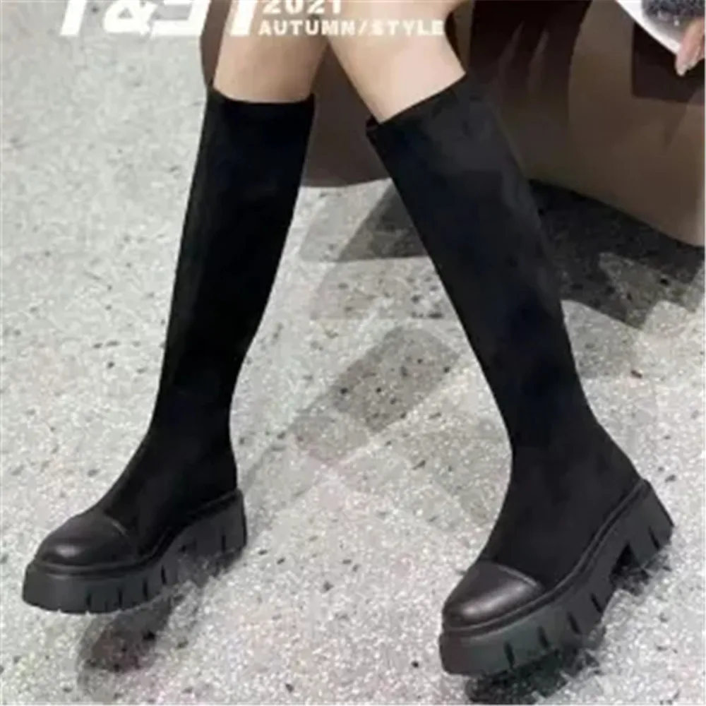 Women Flock Knee High Boots Female New Autumn Round Toe Long Slim Elastic Boots Ladies Fashion Slip On Square Heels Female Shoes
Women Flock Knee High Boots Female New Autumn Round Toe Long Slim Elastic Boots Ladies Fashion Slip On Square Heels Female Shoes