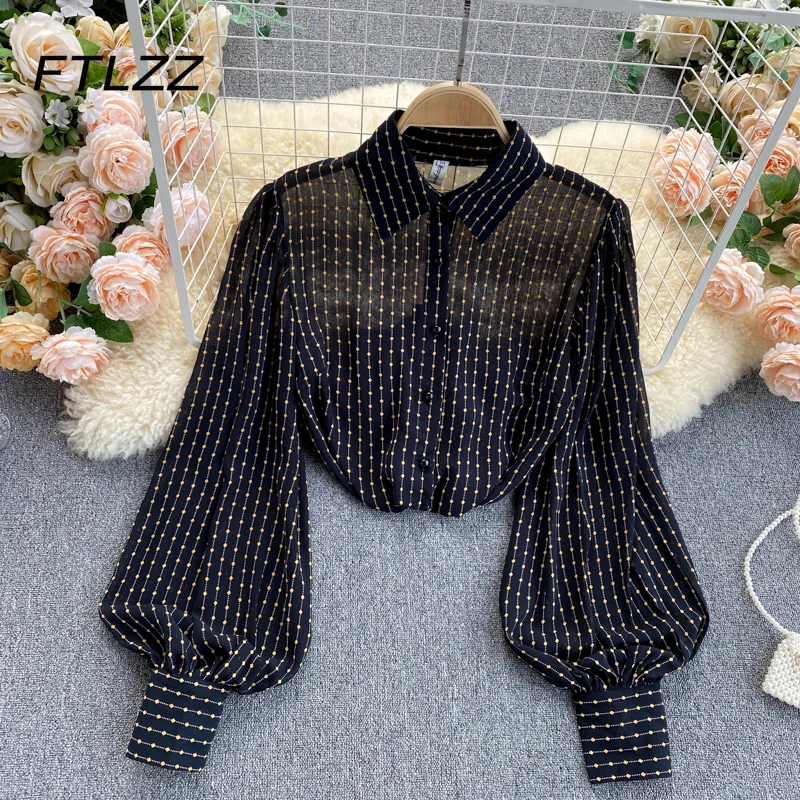 Chiffon Polka Dot Top Women Button Up Black Streetwear Shirt Woman fall French Retro Lantern Sleeve Loose Ladies Shirts
Chiffon Polka Dot Top Women Button Up Black Streetwear Shirt Woman fall French Retro Lantern Sleeve Loose Ladies Shirts