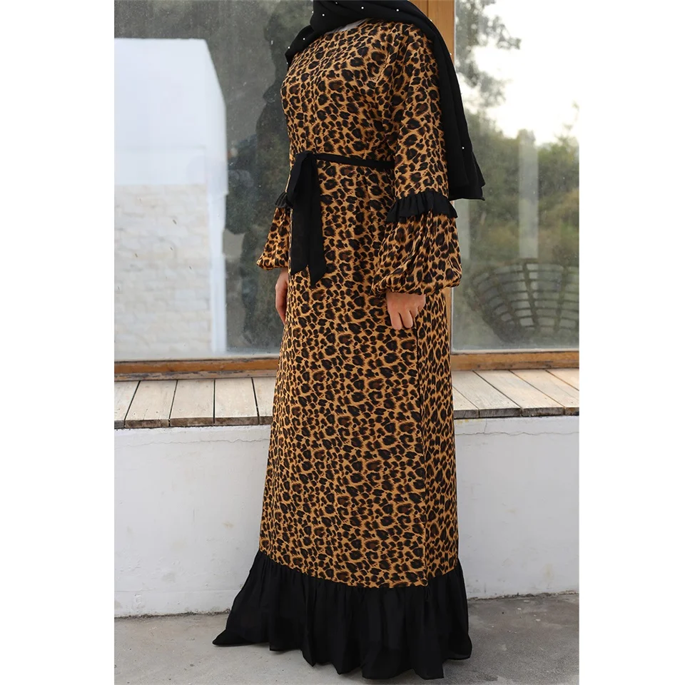 Muslim Women Dresses Slim Sash Round Neck Long Sleeve Elegant Brown Leopard Long Dress Fashion Contrast Color Block
Muslim Women Dresses Slim Sash Round Neck Long Sleeve Elegant Brown Leopard Long Dress Fashion Contrast Color Block