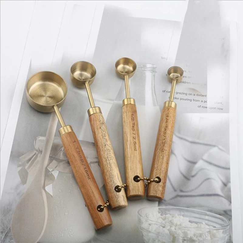 ABZS Measuring Spoons Set Wood Handle Stainless Steel Measuring Scoop Baking Tool Kit Kitchen Accessories
ABZS Measuring Spoons Set Wood Handle Stainless Steel Measuring Scoop Baking Tool Kit Kitchen Accessories