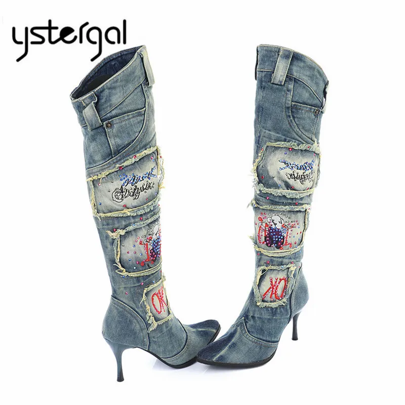 Ystergal Rhinestone Decor Women Denim Boots Pointed Toe High Heel Knee High Boots Winter Warm Jean Botas Mujer Long Boot
Ystergal Rhinestone Decor Women Denim Boots Pointed Toe High Heel Knee High Boots Winter Warm Jean Botas Mujer Long Boot
