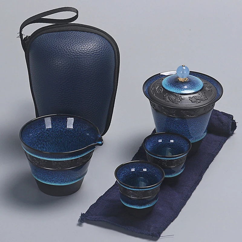 Ceramic Blue Glaze gaiwan kung fu Tea Set 1 Teapot With 2 Teacups and infuser, Exquisite Design For Tea Services Or Gift
Ceramic Blue Glaze gaiwan kung fu Tea Set 1 Teapot With 2 Teacups and infuser, Exquisite Design For Tea Services Or Gift