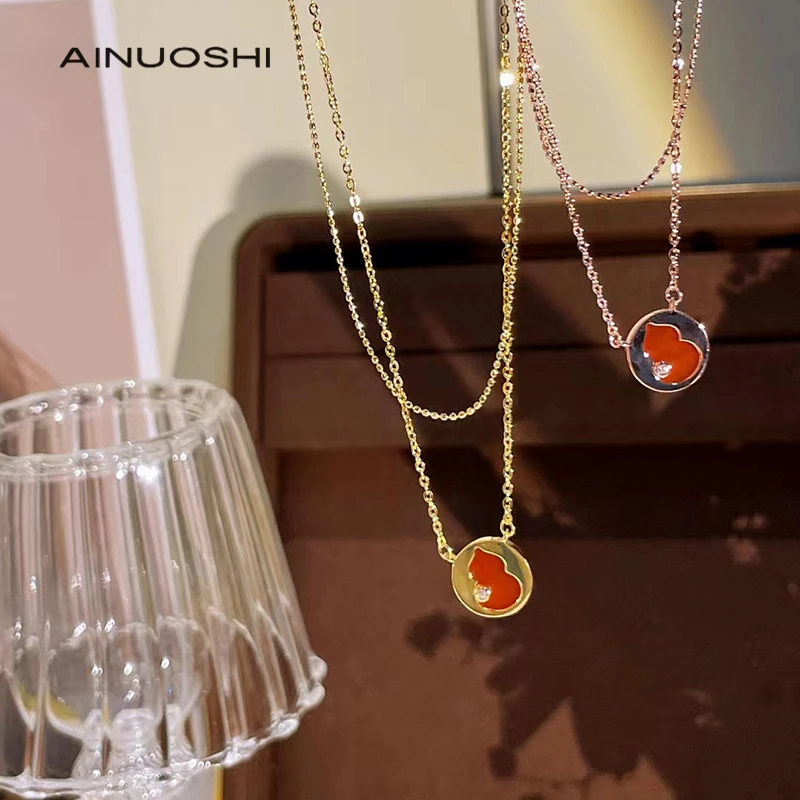 

AINUOSHI 925 Sterling Silver Gourd Red Agate Pendant Necklace For Women High Quality Inlaid Fritillaria Agate Fashion Necklace