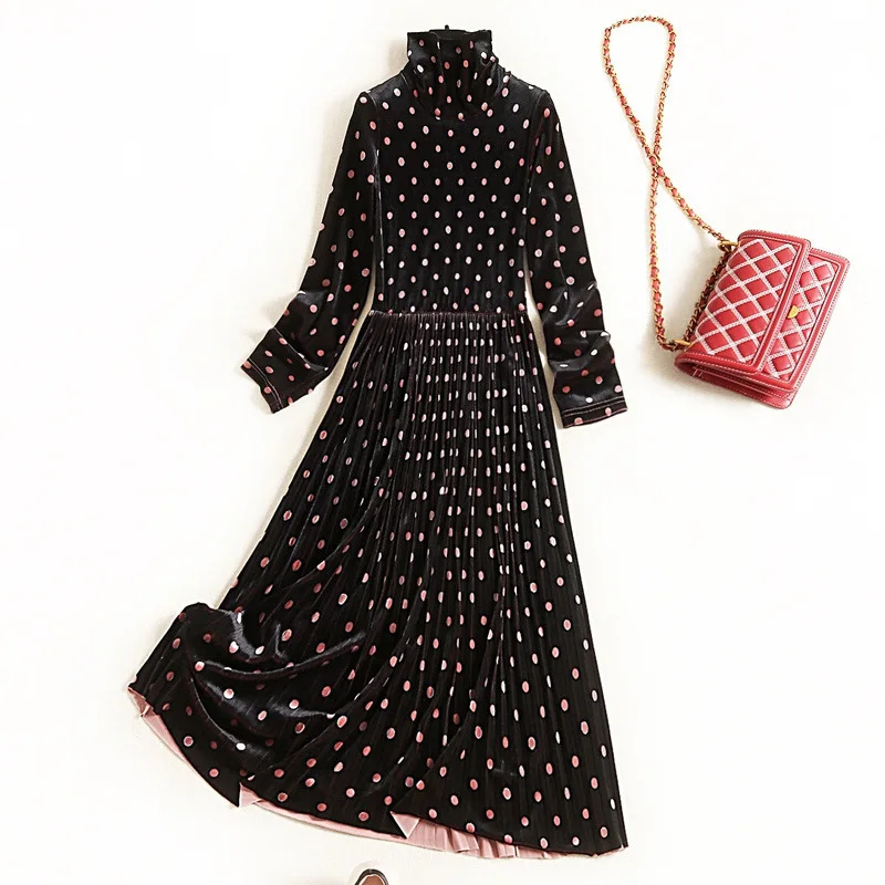 New Spring Fall 2020 Women Party A line Dresses Turtleneck Luxury Design Black & Pink Dot Velvet Plus Size Dress
New Spring Fall 2020 Women Party A line Dresses Turtleneck Luxury Design Black & Pink Dot Velvet Plus Size Dress