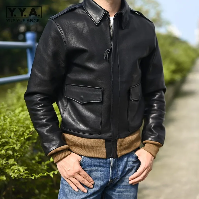 Classic Vintage Mens Genuine Leather Pilot Jacket Slim Turn-Down Collar Short Coat High Quality Outerwear Cowhide Cargo Jackets
Classic Vintage Mens Genuine Leather Pilot Jacket Slim Turn-Down Collar Short Coat High Quality Outerwear Cowhide Cargo Jackets