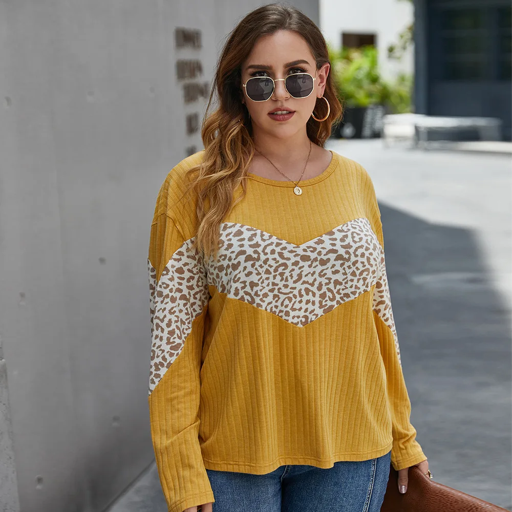 Women Plus Size Autumn Winter Top Knit Leopard Print Color-blocking Long-sleeve T-shirt Oversized Women T-shirt Big Size Clothes
Women Plus Size Autumn Winter Top Knit Leopard Print Color-blocking Long-sleeve T-shirt Oversized Women T-shirt Big Size Clothes