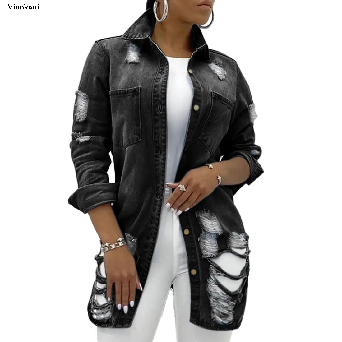 Autumn Women Sexy Ripped Denim Jackets 2021 Vintage Casual Jean Jacket Long Sleeve Winter Coat Streetwear Plus Size 
Autumn Women Sexy Ripped Denim Jackets 2021 Vintage Casual Jean Jacket Long Sleeve Winter Coat Streetwear Plus Size