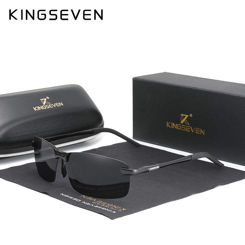 

KINGSEVEN NEW Upgrade Fashion Men's Aluminum Sunglasses Polarized Rimless Simple Design Driving Sun Glasses Brand Men UV400