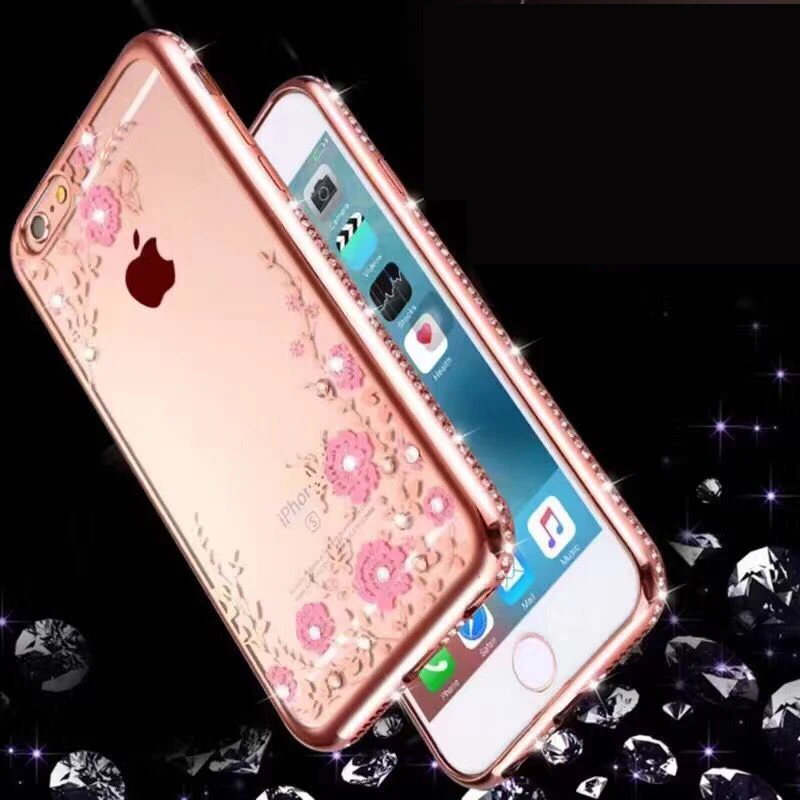 Фото Роскошный цветочный чехол с алмазной рамкой для iPhone XR XS MAX 4 SE 5 5S 6 6S 7 8 Plus X