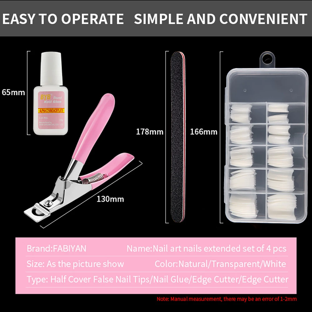 100Pcs Natural/Transparent/White Acrylic Fake Nail Kits French Tips Nail Art Glue Edge Cutter Polish File Manicure Tools Set
100Pcs Natural/Transparent/White Acrylic Fake Nail Kits French Tips Nail Art Glue Edge Cutter Polish File Manicure Tools Set