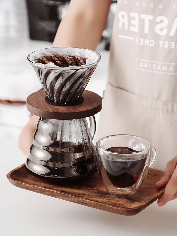 High Borosilicate Glass Hand Made Coffee Maker Pot Black walnut Tray V60 Filter Cup 600ml Teapot Household Teatime Drinkware
High Borosilicate Glass Hand Made Coffee Maker Pot Black walnut Tray V60 Filter Cup 600ml Teapot Household Teatime Drinkware