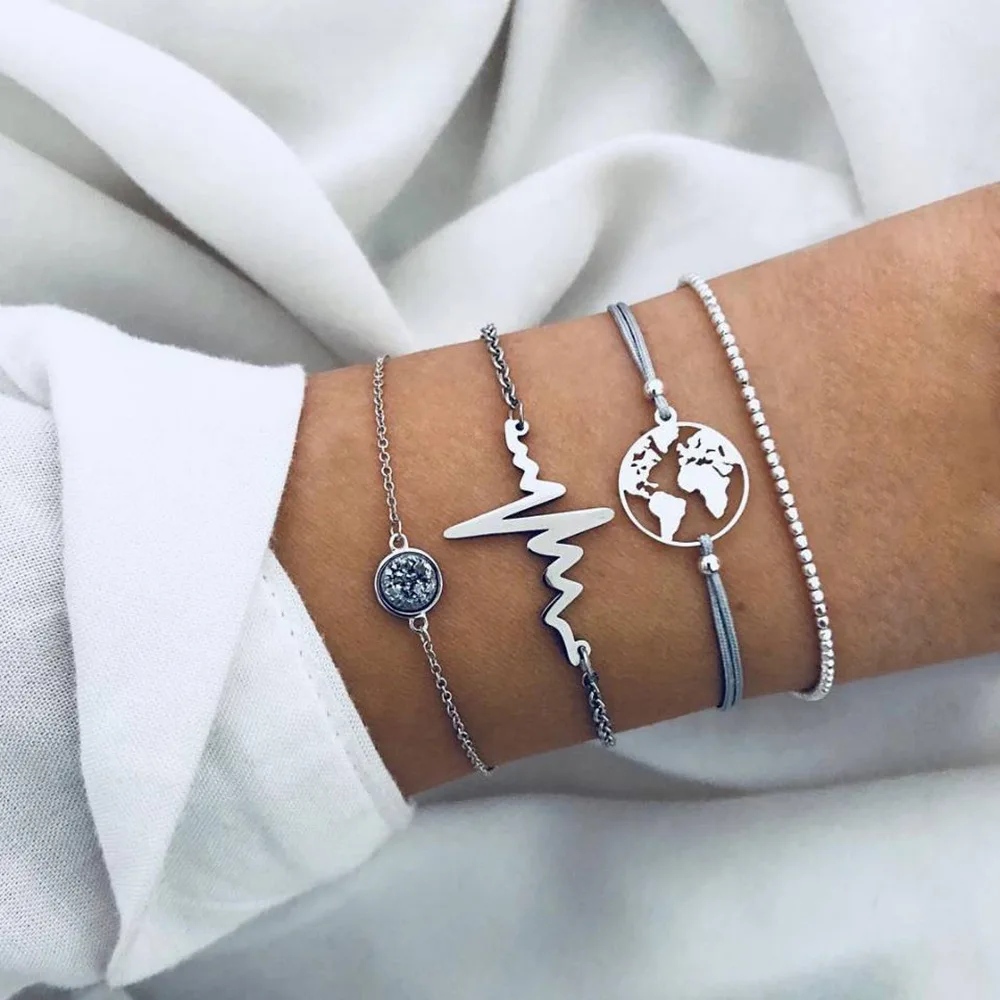 Bohemian Woven Bracelet Fashion Electrocardiogram Type Geometric Four Piece/Set Bracelet Wholesale Silver Accessories Ethnic Jew 
Bohemian Woven Bracelet Fashion Electrocardiogram Type Geometric Four Piece/Set Bracelet Wholesale Silver Accessories Ethnic Jew