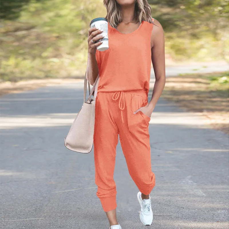2021 Summer new European women's hot style loose pure color sleeveless casual suit