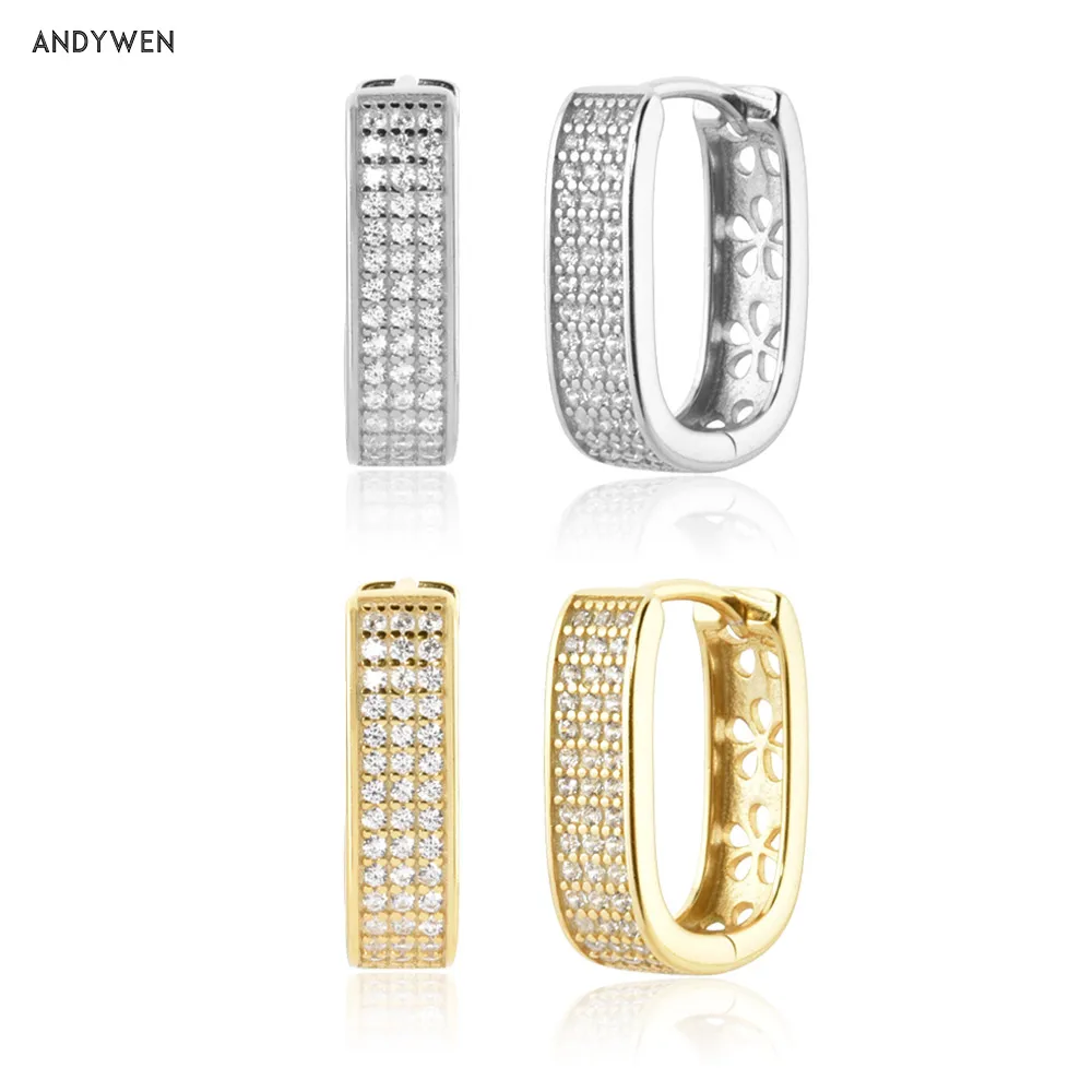 

ANDYWEN 925 Sterling Silver Zircon CZ Pave Hoop Earring Loops Piercing Huggies Ovals 2021 Women Rock Punk Luxury Jewelry Gift