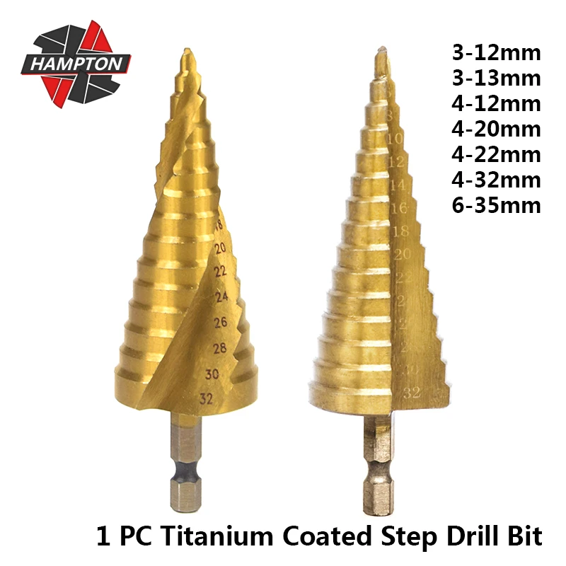 Hampton 1pc Hex Shank Titanium Coated Step Drill Bit For Wood/Metal Power Tools Pagoda Shape Step Cone Drill Bit Hole Cutter
Hampton 1pc Hex Shank Titanium Coated Step Drill Bit For Wood/Metal Power Tools Pagoda Shape Step Cone Drill Bit Hole Cutter