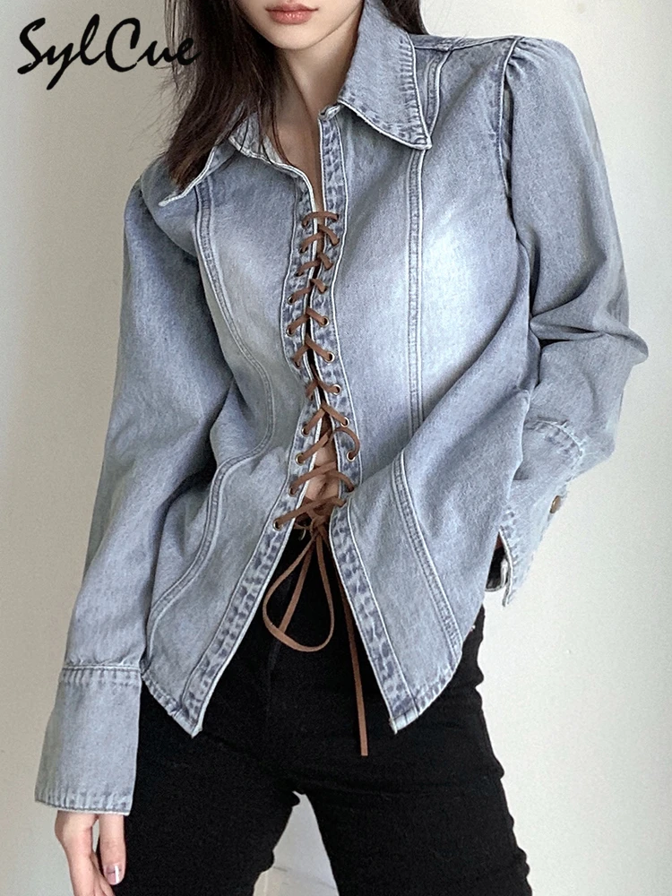 Sylcue Retro Classic Grind White Wild Commuter Loose Leisure Age Reduction Drawstring Handsome Women's Denim Shirt Top
Sylcue Retro Classic Grind White Wild Commuter Loose Leisure Age Reduction Drawstring Handsome Women's Denim Shirt Top