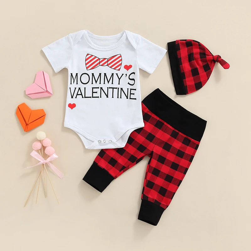 Toddler Girls Boys Summer Outfits White Short Sleeve Letter Print Romper + Plaid Pants + Hat for Valentine's Day
Toddler Girls Boys Summer Outfits White Short Sleeve Letter Print Romper + Plaid Pants + Hat for Valentine's Day