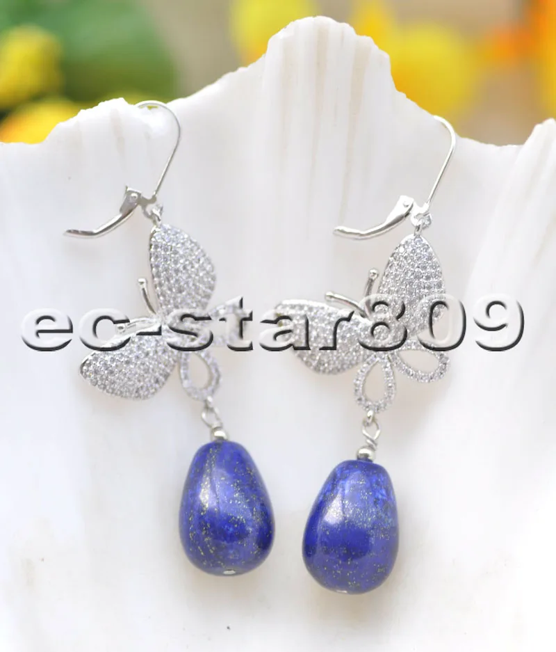 S2384 18mm Blue Drop lapis-lazuli Bead Dangle Earring Silver Butterfly CZ
S2384 18mm Blue Drop lapis-lazuli Bead Dangle Earring Silver Butterfly CZ