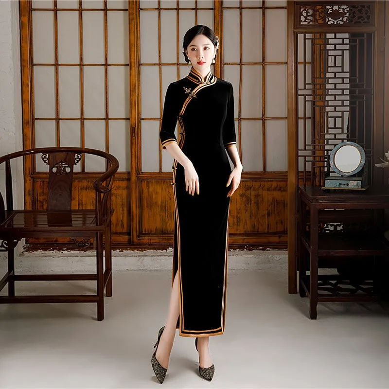 New Golden Velvet Sleeve Cheongsam Autumn Young Retro Chinese Style Improved Cheongsam Elegant Daily Qipao Wide Side Long Dress
New Golden Velvet Sleeve Cheongsam Autumn Young Retro Chinese Style Improved Cheongsam Elegant Daily Qipao Wide Side Long Dress