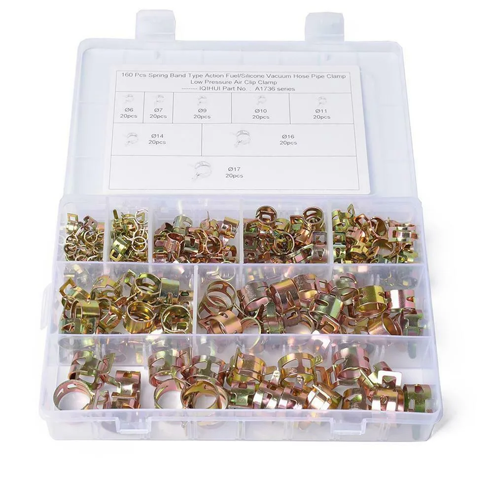 160Pcs 6-17mm Spring Clip Fuel Spring Clip Vacuum Fuel Line Hose Water Pipe Air Tube Clamps Fastener Kit
160Pcs 6-17mm Spring Clip Fuel Spring Clip Vacuum Fuel Line Hose Water Pipe Air Tube Clamps Fastener Kit