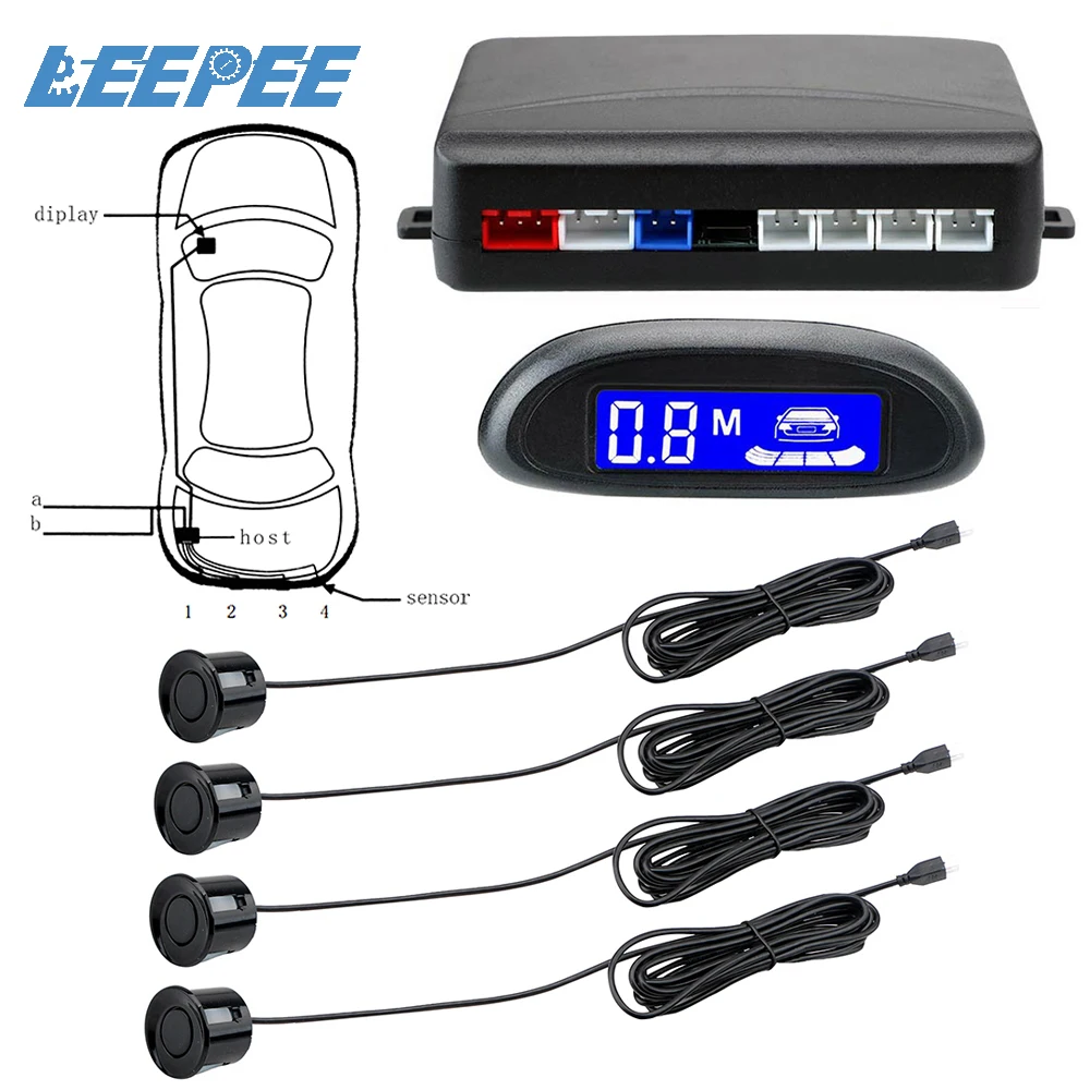 

LEEPEE Car Automatic Parktronic Car Reversing Radar LCD Cars Parking Sensor Parking Sensor System 12V DC Buzzer Detector System