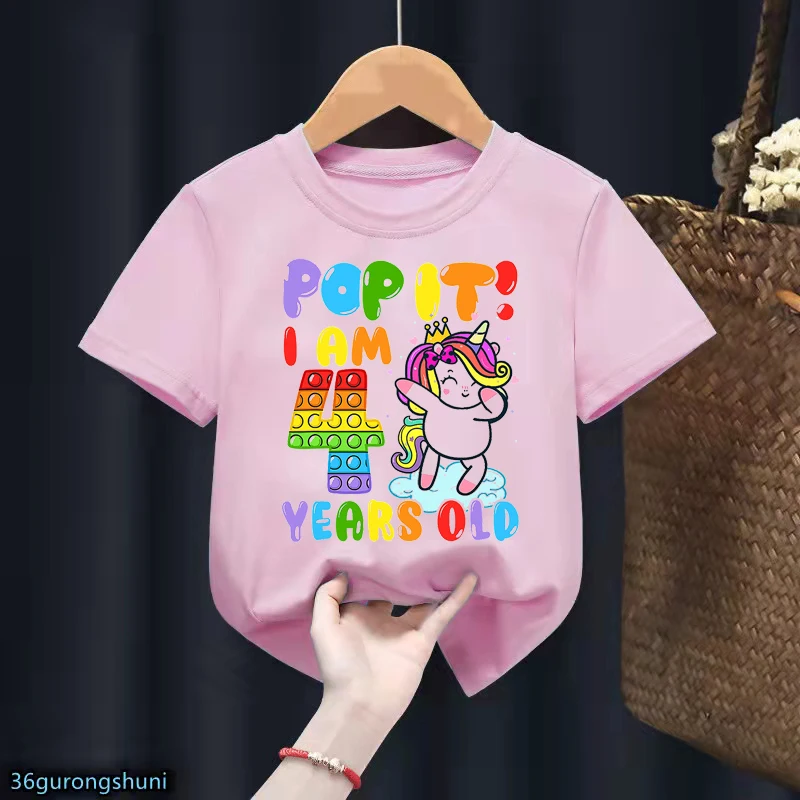 

Розовая детская одежда, футболка с графическим принтом с единорогом и надписью «I Am 2th-8th», подарок на день рождения для девочек, радужная игр...