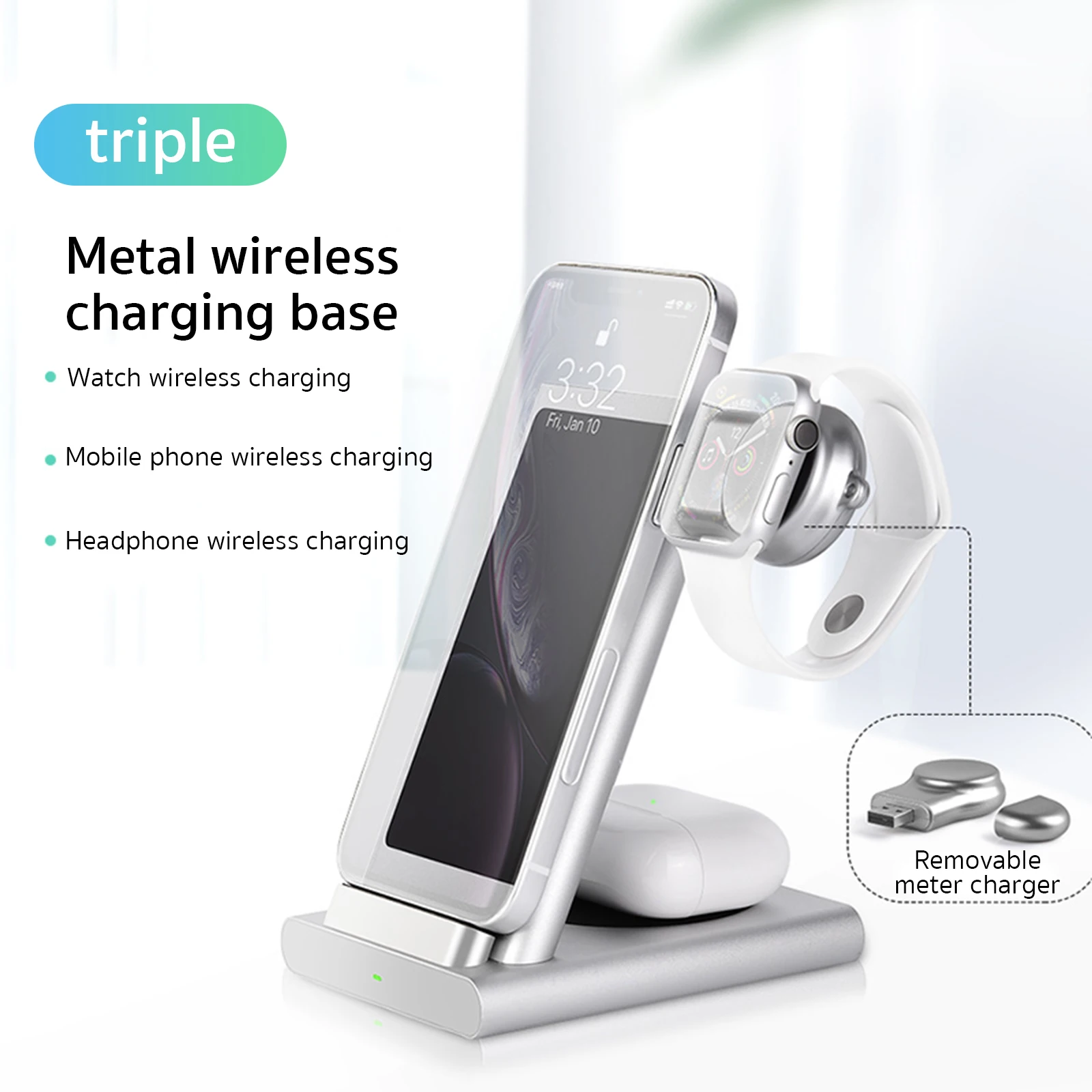10W 3 in 1 Wireless Charger For iWatch 4 3 2 1 Charging Stand Qi Fast Charging Station Base for iPhoneX 8 Plus AirPods Charger
10W 3 in 1 Wireless Charger For iWatch 4 3 2 1 Charging Stand Qi Fast Charging Station Base for iPhoneX 8 Plus AirPods Charger