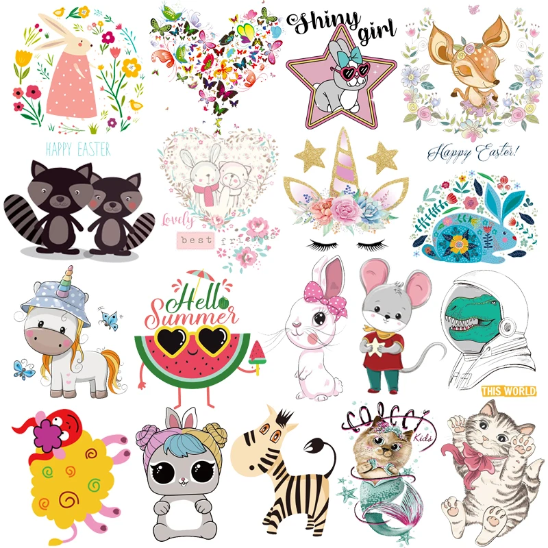 Cartoon Animal Thermal Patch Iron-On Transfer Patches For Kids Clothing Sticker DIY Unicorn Rabbit Heat Transfer Clothes Appliqu
Cartoon Animal Thermal Patch Iron-On Transfer Patches For Kids Clothing Sticker DIY Unicorn Rabbit Heat Transfer Clothes Appliqu