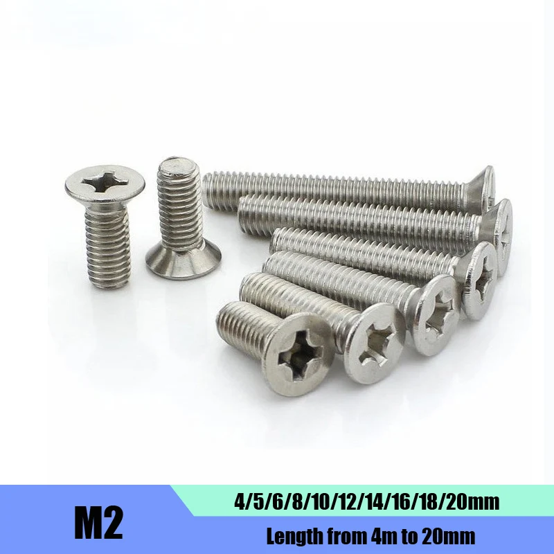 DasHex 100PCS M2 Length 4mm-20mm Flat Head Countersunk Head Screws 304 Stainless Steel
DasHex 100PCS M2 Length 4mm-20mm Flat Head Countersunk Head Screws 304 Stainless Steel