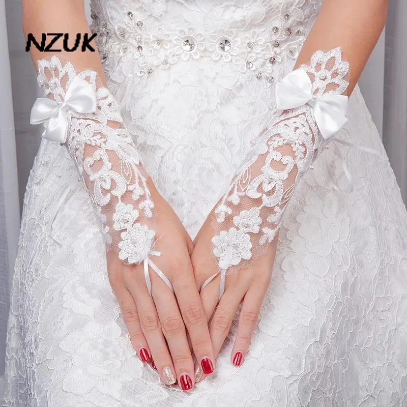 

NZUK NZUK Bridal Lace Floar Gloves Wedding Dress Accessories Simple Hook Finger Long Glove New Charming gant resille