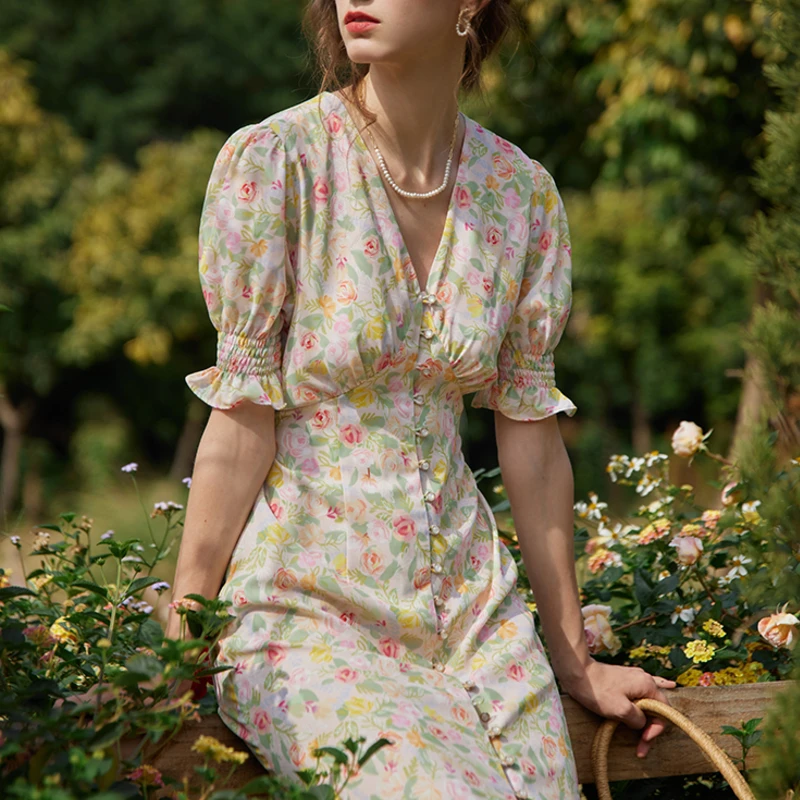 Women Summer Floral Print Boho Long Midi Dresses Puff Sleeve V-Neck Vintage Beach Vestido Femme Single Breasted A-Line Dress
Women Summer Floral Print Boho Long Midi Dresses Puff Sleeve V-Neck Vintage Beach Vestido Femme Single Breasted A-Line Dress